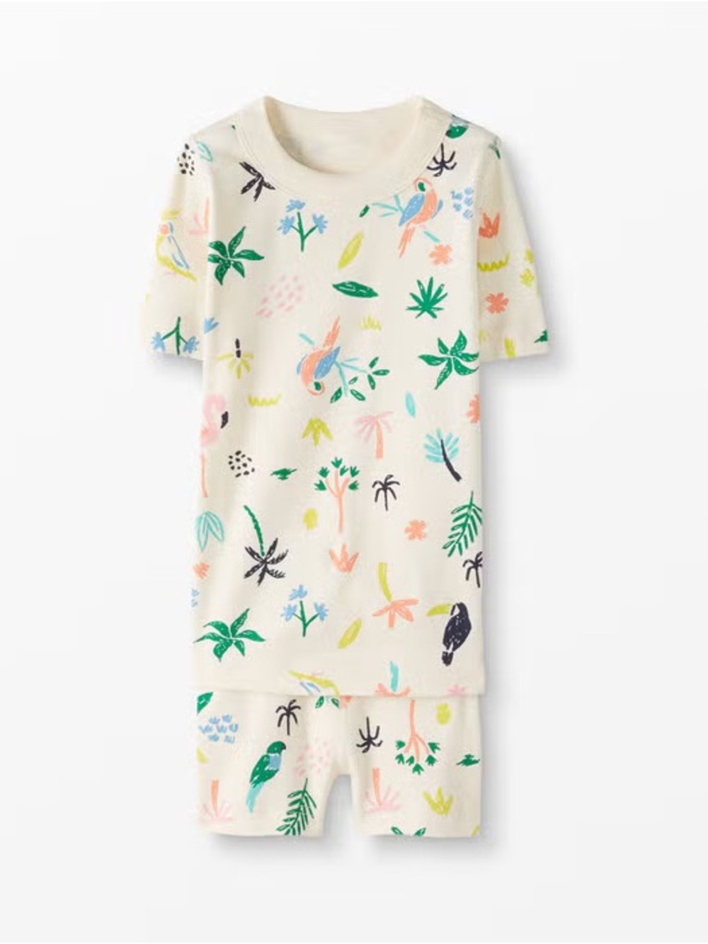 Hanna Andersson Cream Tropical Bird Short Pajama Set with Colorful Print